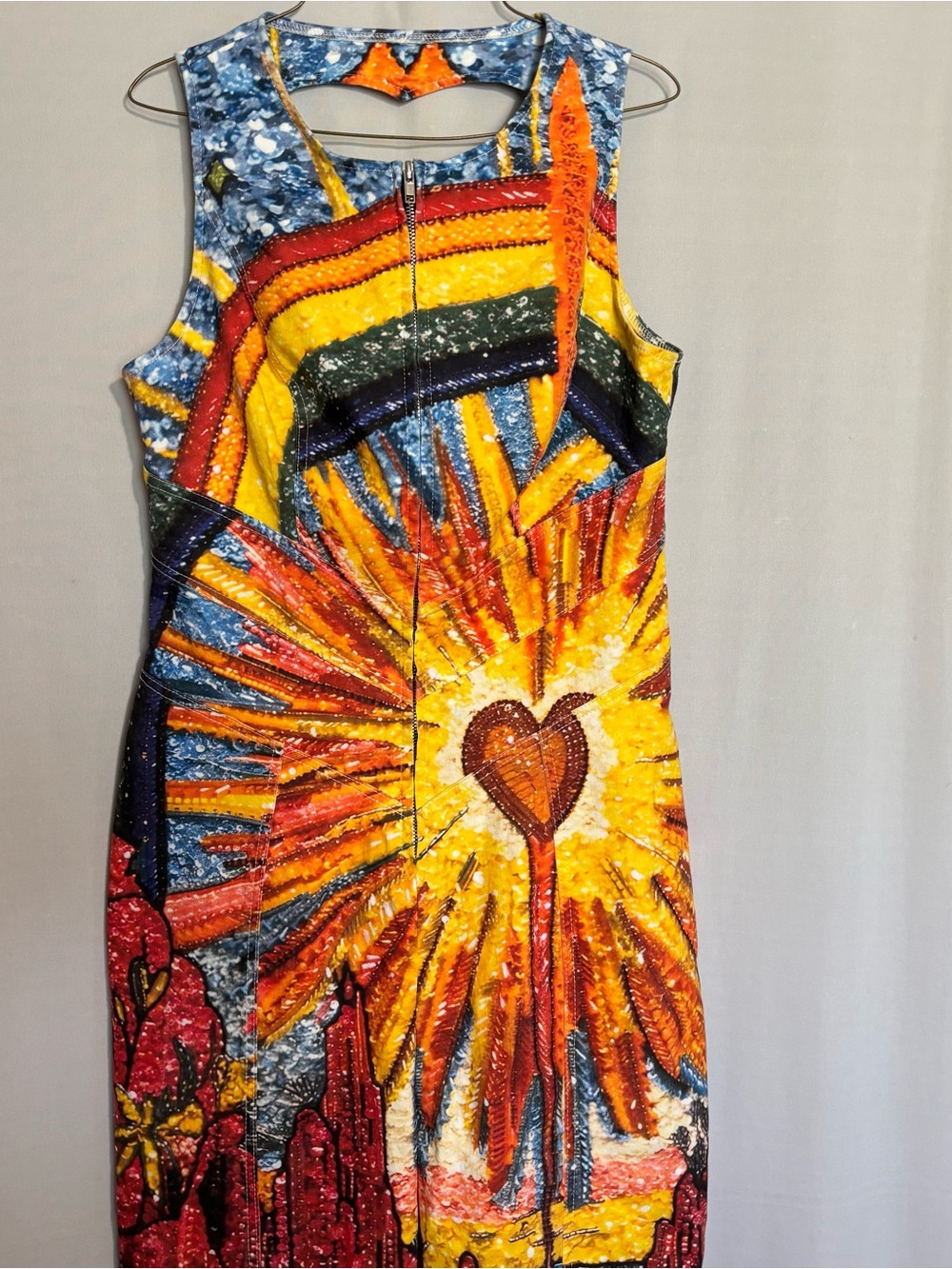 Vibrant Multicolor Artistic Sunburst Women’s Sleeveless Jumpsuit Heart design